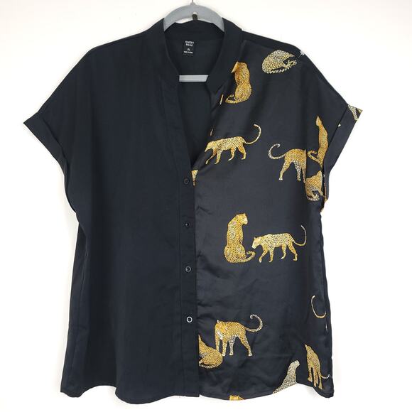 Emory Rose Leopard Print Short Sleeve Button Down Top, Size XLarge - Picture 8 of 8